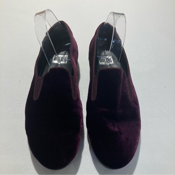 FITFLOP Sz  10 Superskate Burgundy Velveteen Flats Slip-on Comfort Shoes - Picture 2 of 13